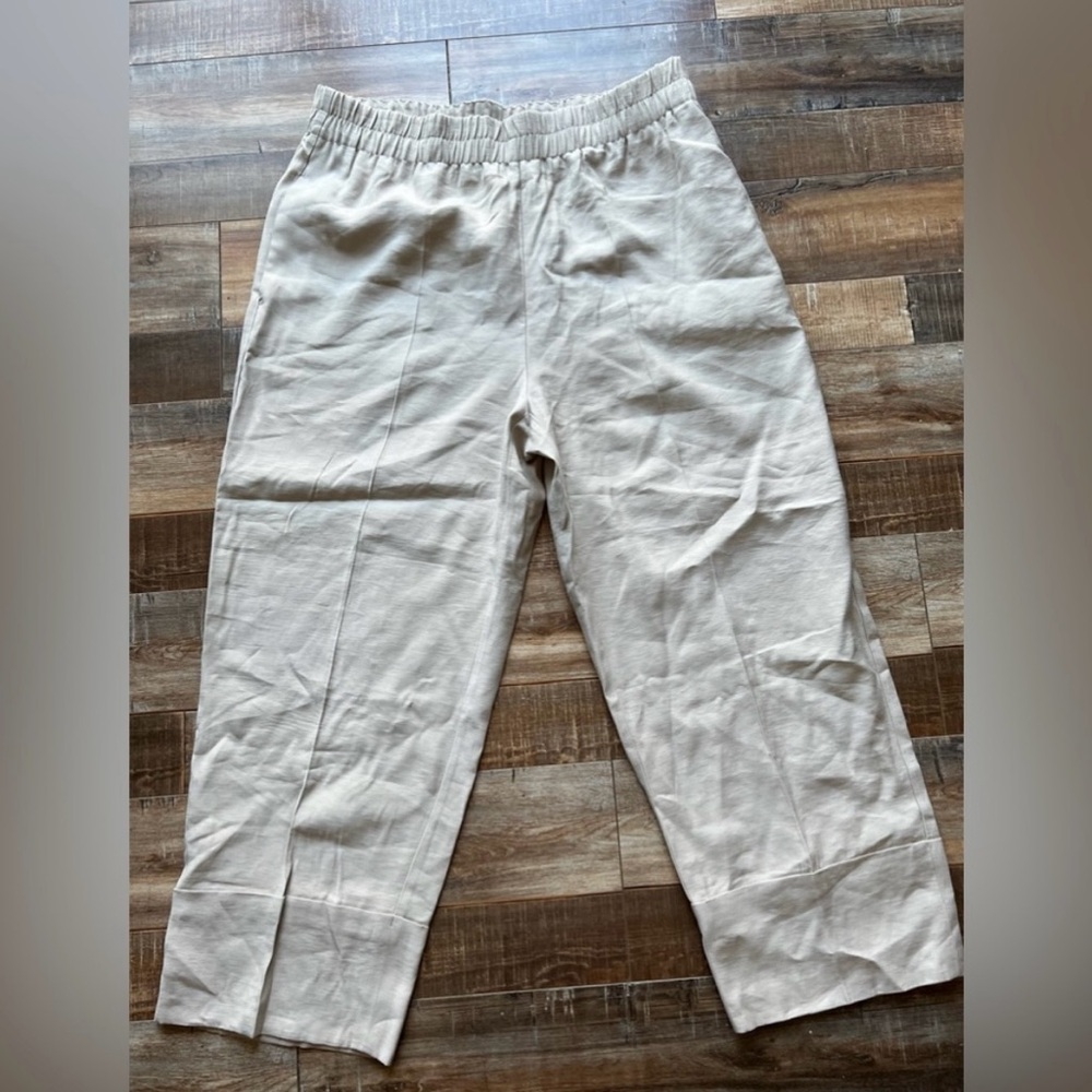 Zara cream tan high waisted elastic waistband pants sz XL NWT